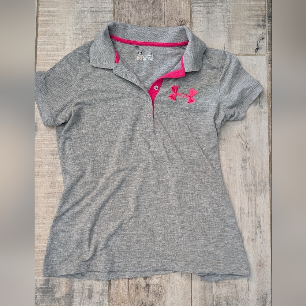 LG Heather Gray Polo Tee with Pink Highlights